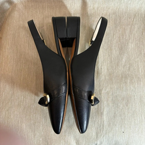 COLE HAAN Sz 6.5B Leather Flat Pointy Toe Knotted Bow w/ Metal Tips Slingbacks - Picture 7 of 11